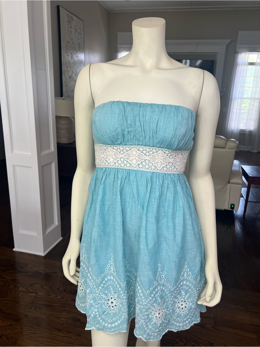 Speechless Aqua Strapless Eyelet Lace Waist Sundress - Picture 2 of 9
